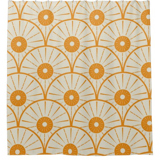 Abstract Art Deco Sun Pattern Oranje Douchegordijn (Voorkant)
