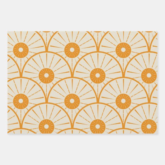 Abstract Art Deco Sun Pattern Oranje Inpakpapier Vel (Voorkant 3)