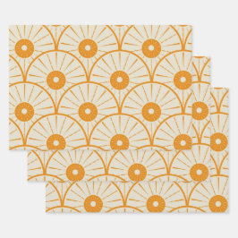 Abstract Art Deco Sun Pattern Oranje Inpakpapier Vel
