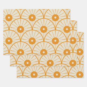 Abstract Art Deco Sun Pattern Oranje Inpakpapier Vel