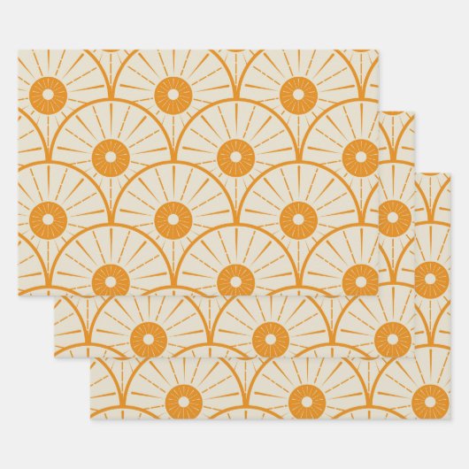 Abstract Art Deco Sun Pattern Oranje Inpakpapier Vel (Set)