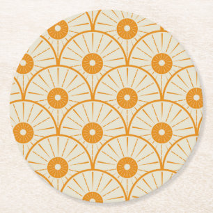 Abstract Art Deco Sun Pattern Oranje Ronde Kartonnen Onderzetter