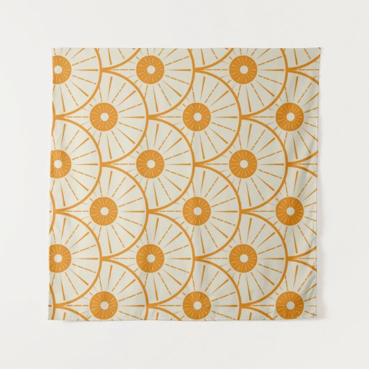 Abstract Art Deco Sun Pattern Oranje Wandkleed (Voorkant (horizontaal))