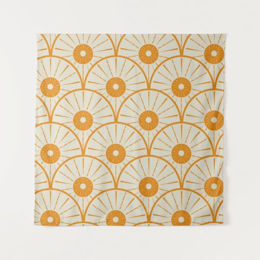 Abstract Art Deco Sun Pattern Oranje Wandkleed (Voorkant)