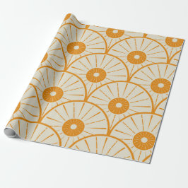 Abstract Art Deco Zon Patroon Oranje Cadeaupapier
