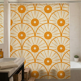 Abstract Art Deco Zon Patroon Oranje Douchegordijn