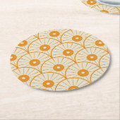 Abstract Art Deco Zon Patroon Oranje Ronde Kartonnen Onderzetter (Gebogen)