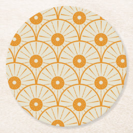 Abstract Art Deco Zon Patroon Oranje Ronde Kartonnen Onderzetter