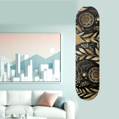Abstract Art Gold Foliage Black Minimal Boho Funky Persoonlijk Skateboard