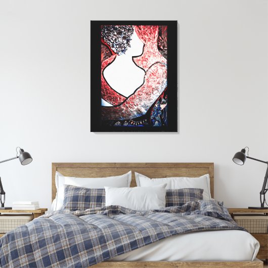 Abstract Art Interraciaal paar in liefdevolle omhe Canvas Afdruk (Insitu (Slaapkamer))