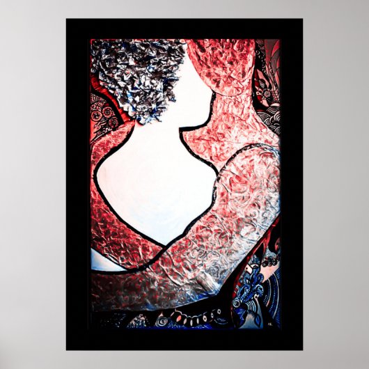 Abstract Art Interraciaal paar in liefdevolle omhe Poster (Voorkant)