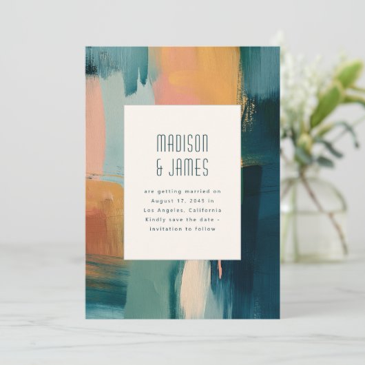 Abstract Art Modern Painting Unique Wedding Save The Date (Staand voorkant)