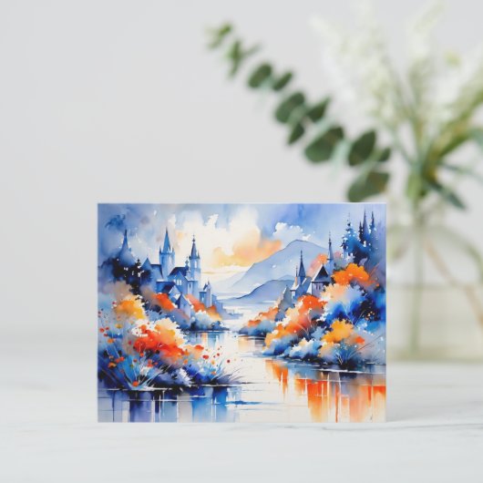 Abstract art mountain lake landscape briefkaart (Staand voorkant)