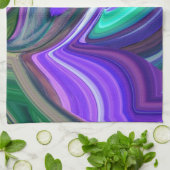 Abstract Art Paars N Blauwgroen leder Theedoek (Gevouwen)