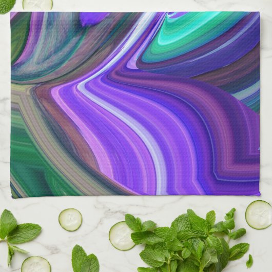 Abstract Art Paars N Blauwgroen leder Theedoek (Gevouwen)