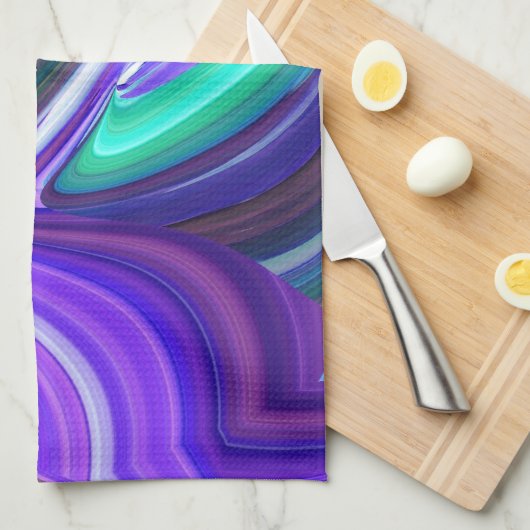 Abstract Art Paars N Blauwgroen leder Theedoek (Quarter Fold)