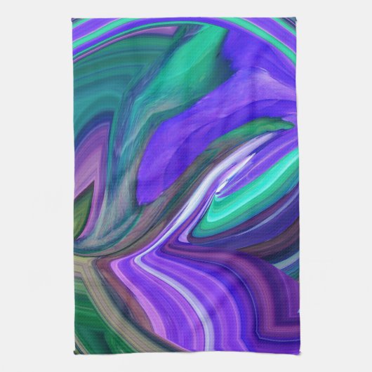 Abstract Art Paars N Blauwgroen leder Theedoek (Verticaal)