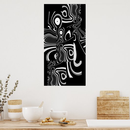 Abstract Art Poster Ultra Modern Black White 2 (Keuken)