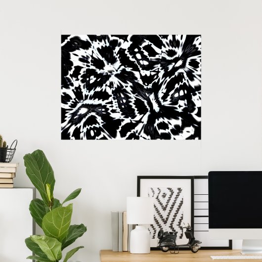 Abstract Art Poster Wild Over Black White (Thuiskantoor)