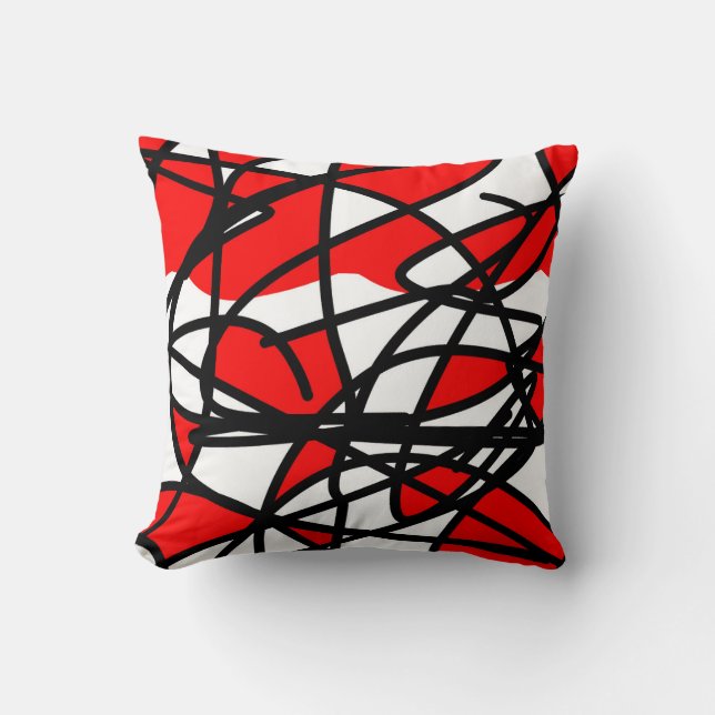 Abstract Art Rood Zwart Wit Kussen (Voorkant)
