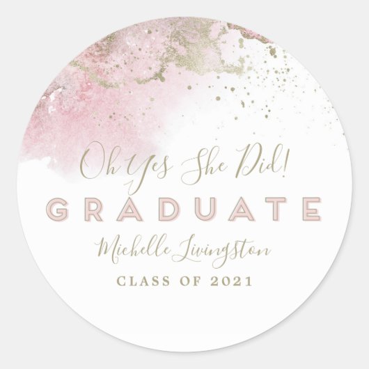 Abstract Art Roze & Goud Afstuderen Ronde Sticker (Voorkant)