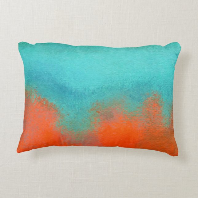 Abstract Art Sky Fire Lava Coral Turquoise Orange Accent Kussen (Achterkant)
