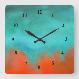 Abstract Art Sky Fire Lava Coral Turquoise Orange Vierkante Klok