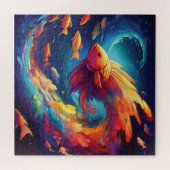 Abstract art with fish in space legpuzzel (Horizontaal)