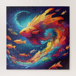 Abstract art with fish in space legpuzzel