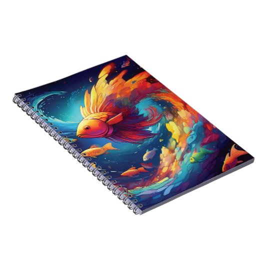 Abstract art with fish in space notitieboek (Rechterzijde)