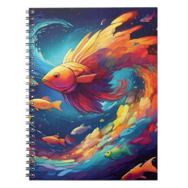 Abstract art with fish in space notitieboek