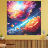 Abstract art with flowers in space canvas afdruk (Insitu (Woonkamer))