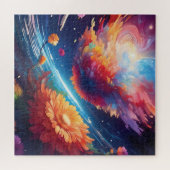 Abstract art with flowers in space legpuzzel (Horizontaal)