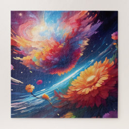 Abstract art with flowers in space legpuzzel