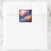 Abstract art with flowers in space vierkante sticker (Tas)