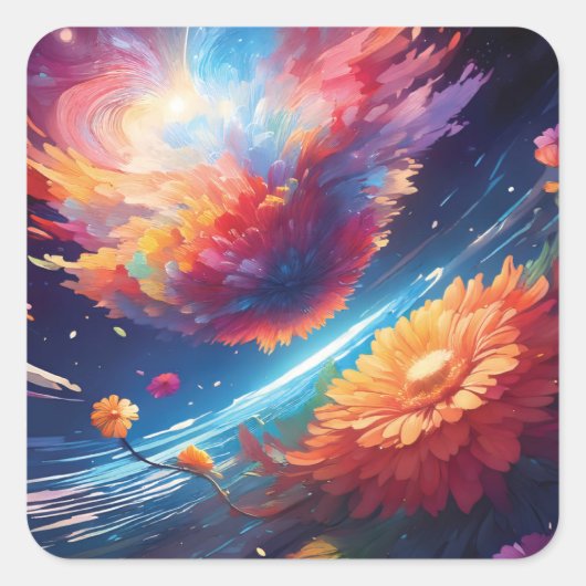 Abstract art with flowers in space vierkante sticker (Voorkant)