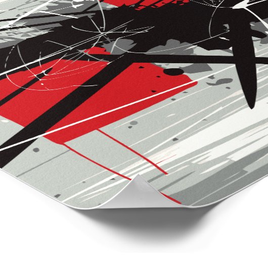 Abstract Art with Red Blocks & Black Strokes Poster (Hoek)