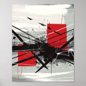 Abstract Art with Red Blocks & Black Strokes Poster (Voorkant)