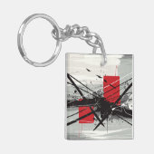 Abstract Art with Red Blocks & Black Strokes Sleutelhanger (Voorkant Links)