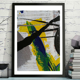Abstract Art Zwart Geel Blauw Grijs Schilderij Poster