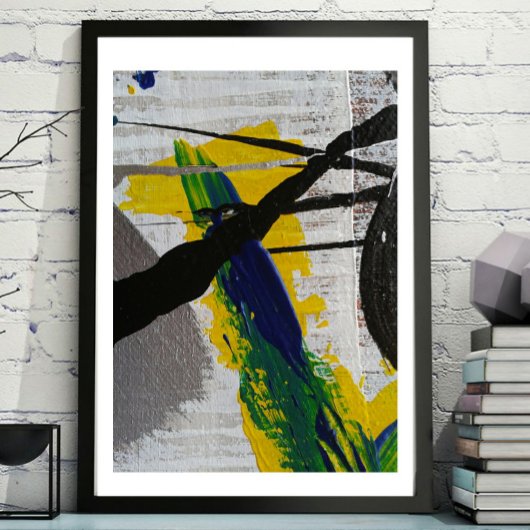 Abstract Art Zwart Geel Blauw Grijs Schilderij Poster
