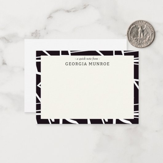 Abstract Art Zwart Wit Gepersonaliseerd Briefpapie Notitiekaartje (Voorkant / Achterkant in situ)