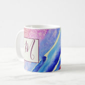 Abstract artistiek blauw roze monogram koffiemok (Voorkant links)