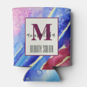 Abstract artistiek blauw roze schoonheidssalon mon blikjeskoeler (Achterkant)