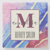 Abstract artistiek blauw roze schoonheidssalon mon stenen onderzetter (Voorkant)