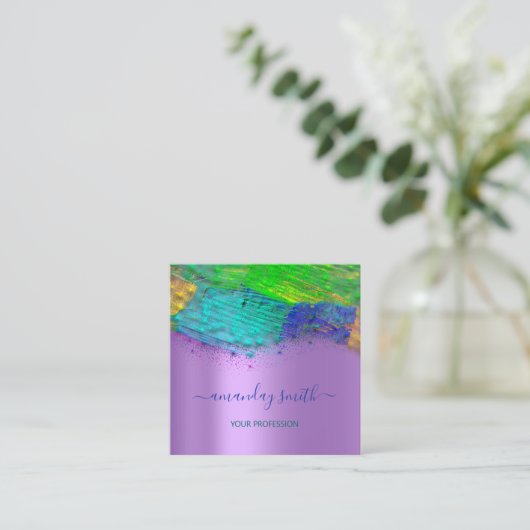 Abstract artistiek kunstwerk blauw vierkante visitekaartje (Staand voorkant)