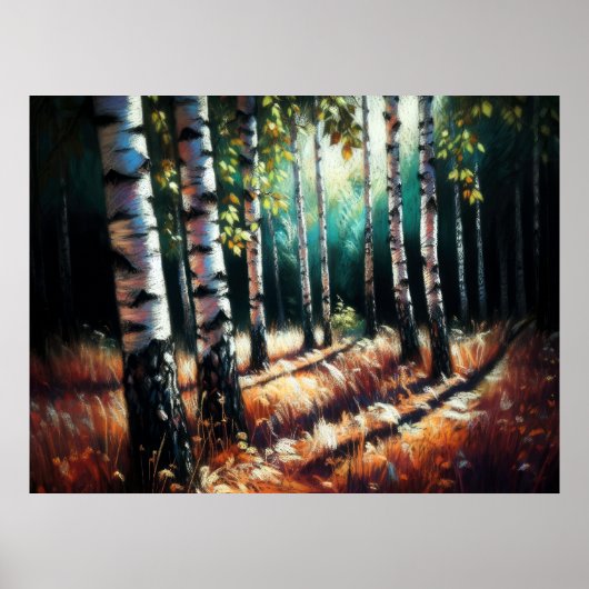 Abstract artistiek landschap berkenbomen poster (Voorkant)