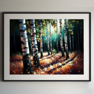 Abstract artistiek landschap berkenbomen poster