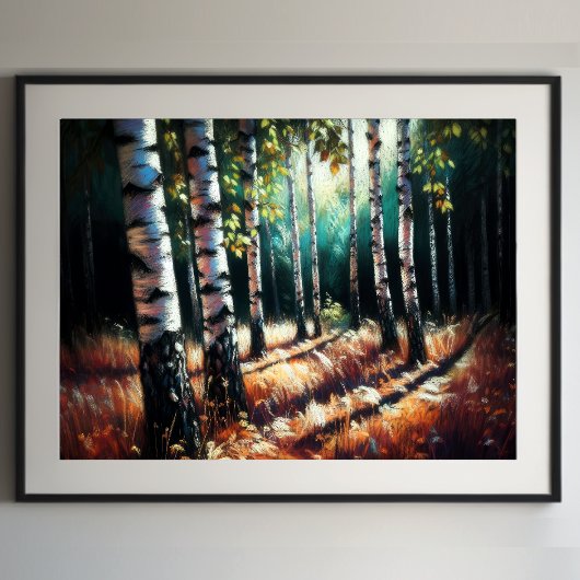 Abstract artistiek landschap berkenbomen poster