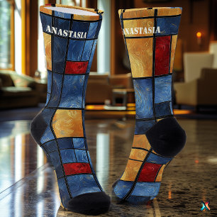 Abstract Artistiek met Levendig Geometrisch Patroo Sokken